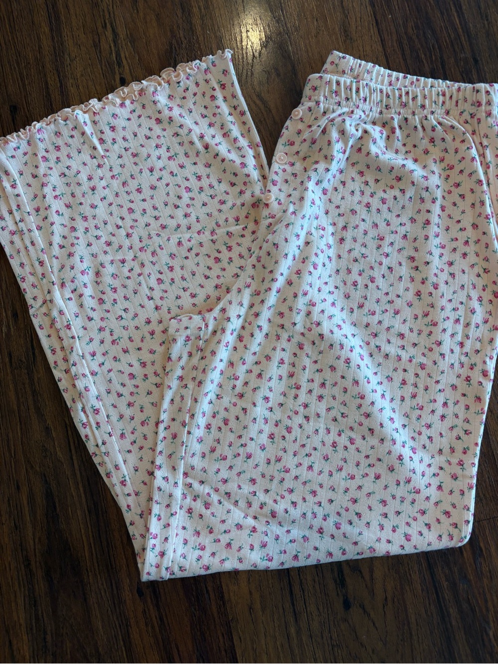 Old Navy White Ribbed Joggers with Pink Floral Dots